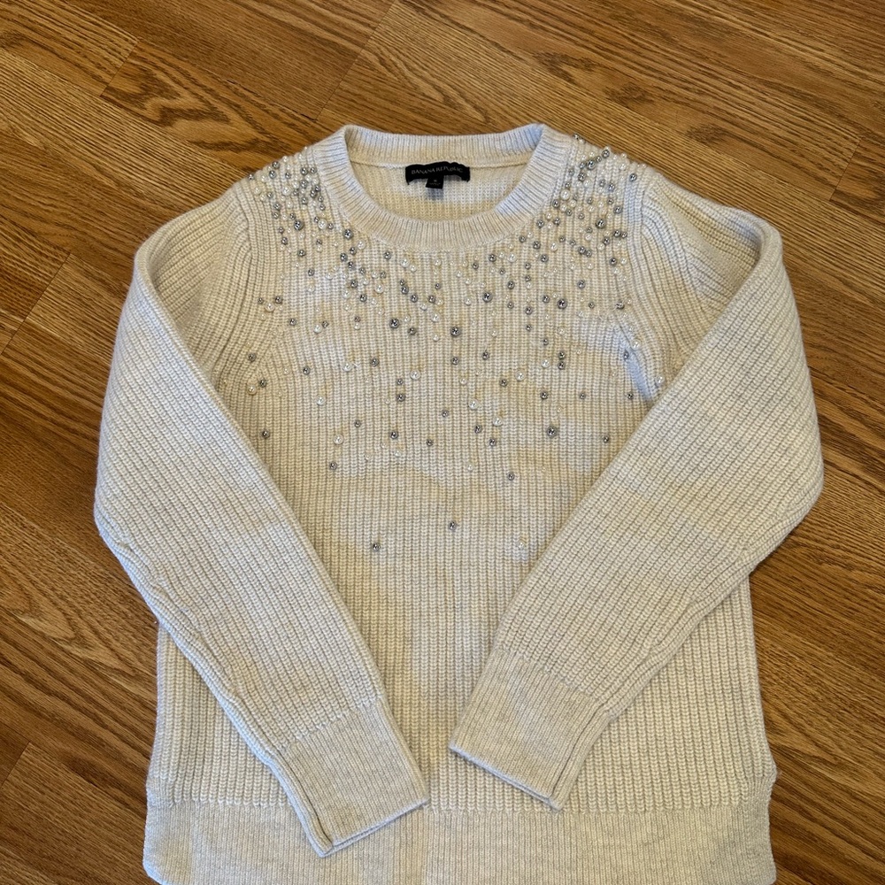 Banana Republic Cream Sweater with Embellishments